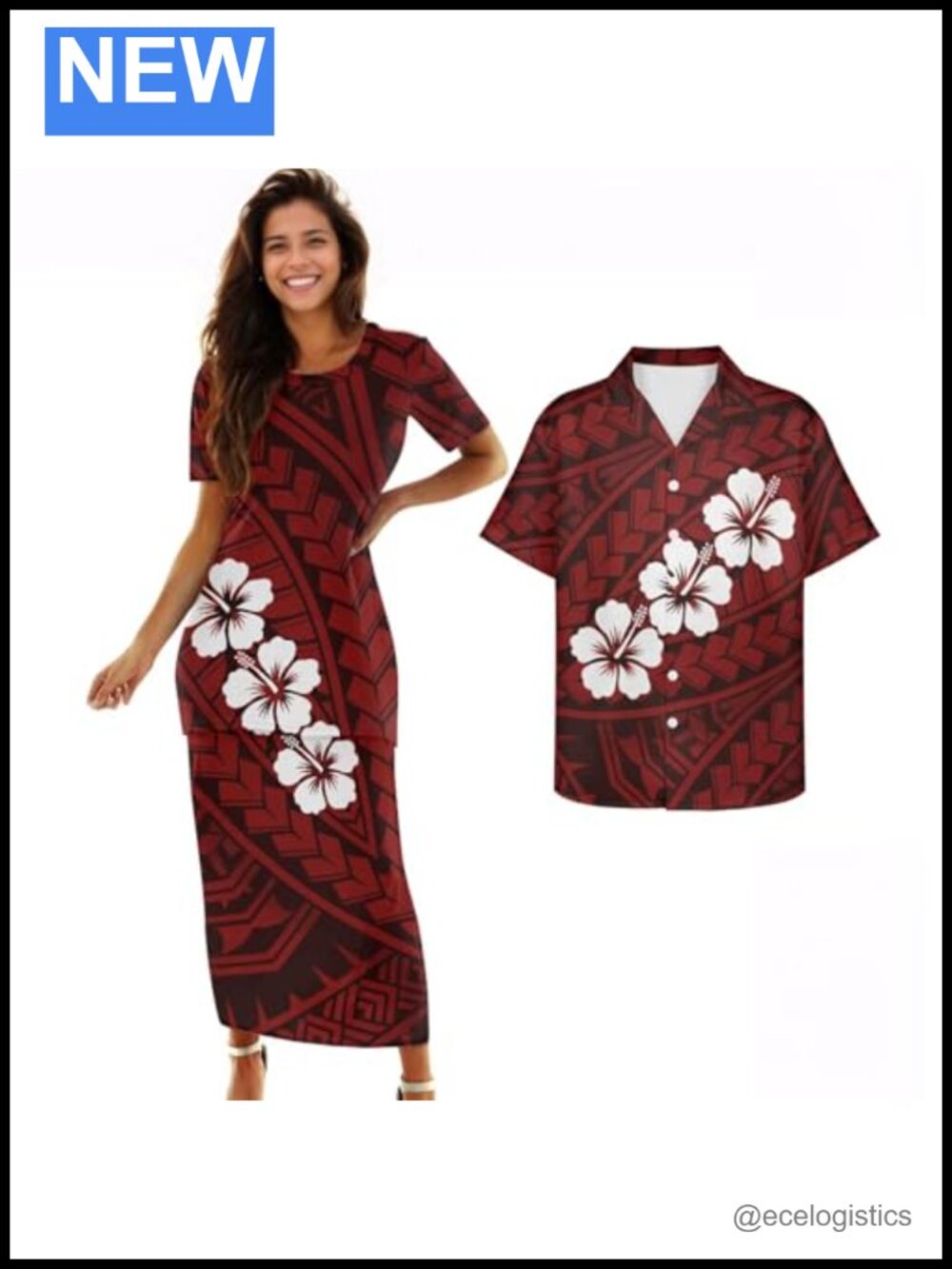 Polynesian Puletasi Dress Luau Beach Two Piece Set Island Style